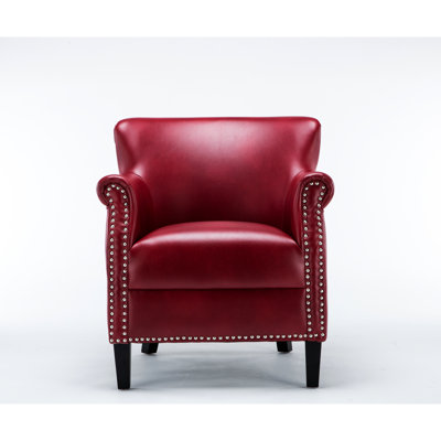 Fauteuil club rouge - revêtement en mélange, coussin de siège épais de 4,5 po, pieds en bois massif, technologie de gel en cuir pour faux grain au toucher doux, fabrication robuste en bois, tête de clou discrète en mousse