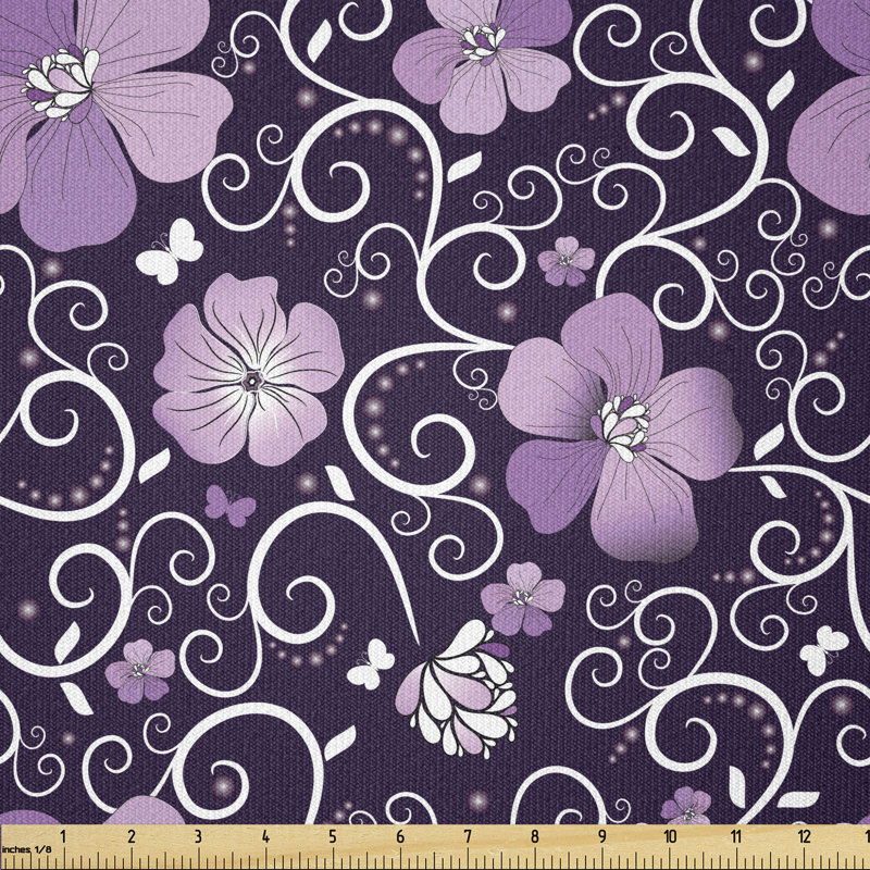 Derreberry Butterfly Silhouettes with Plant Flower Multi-Purpose Fabric