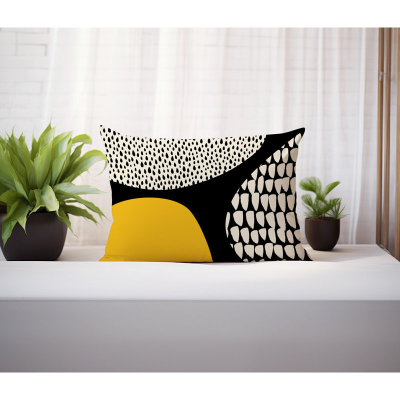 Coussin lombaire réversible intérieur / extérieur Vikka, H 18 po x l 25 po, Jaune / noir / blanc cassé