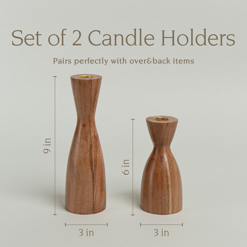 Traditional Acacia Wood Tall Tabletop Candlestick Holders