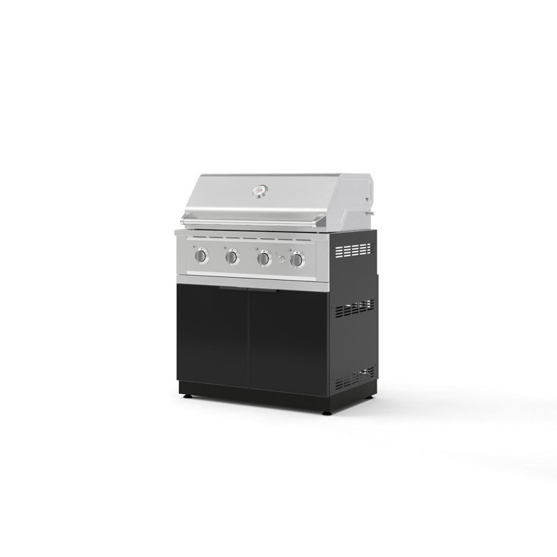 Ensemble de cuisine extérieure en aluminium noir, composé de 2 armoires, comprenant une armoire pour barbecue et un barbecue haute performance au propane liquide de 91 cm (36 po).