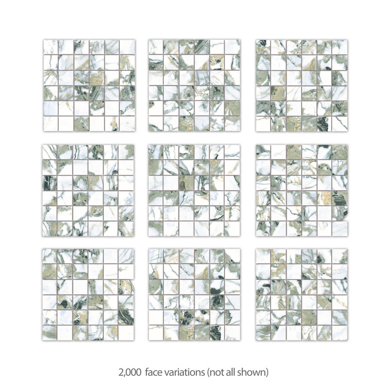 Touche 2" Square 11-3/4 In. X 11-3/4 In. Porcelain Mosaic Tile, Green/White