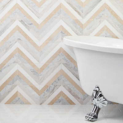 Bowery 8x8 Chevron Polished Marble Mosaic Tile