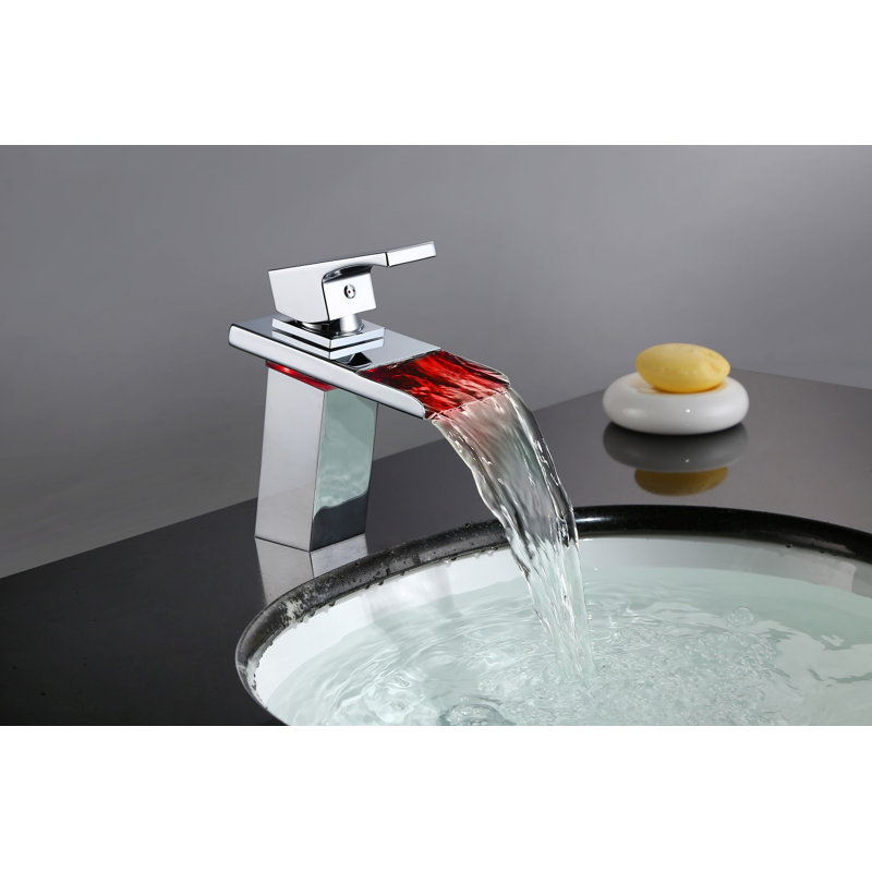 Robinet de salle de bain monotrou Waterfall, robinet d'évier de salle de bain à poignée simple avec DEL