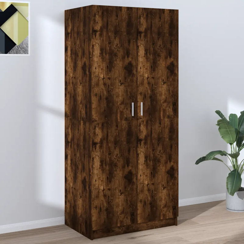 Benefiel 2 Door Manufactured Wood Wardrobe, Smoked Oak, 180cm H x 80cm W x 52cm D