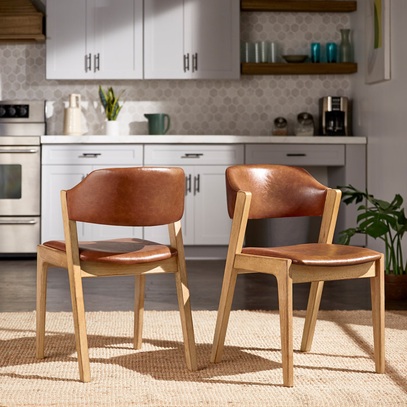 Chaises de salle à manger à finition chêne moderne scandinave moderne avec coussin en similicuir caramel