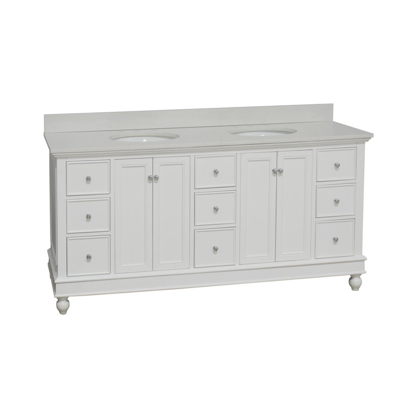 Ensemble de meuble-lavabo double 72 po Ferdinand, Blanc, Quartz