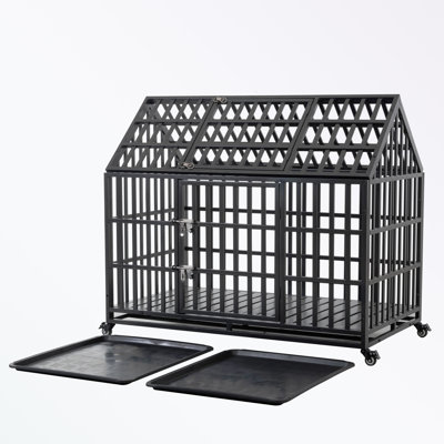 Metal Dog Kennels with 4 Lockable Wheels