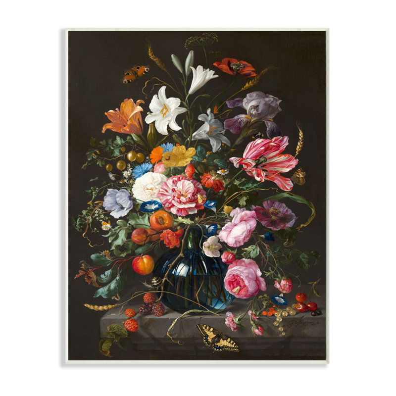 Élégant bouquet de fleurs et détails de fruits par Ziwei Li - impression, Plaque murale, H 19 po x l 13 po x P 0,5 po