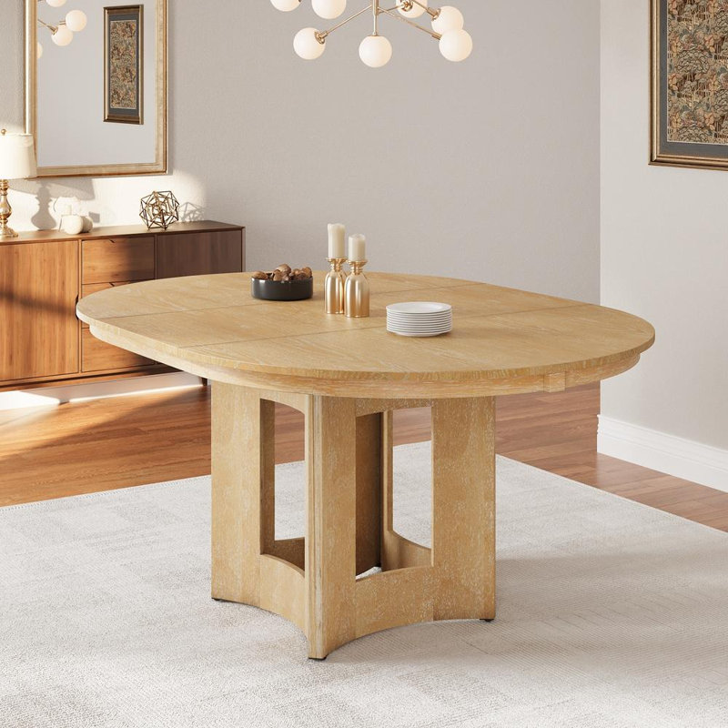 Table de salle à manger extensible en bois massif Farmhouse, finition naturelle, parfaite pour les petits espaces