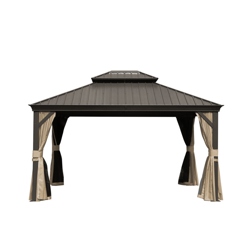 Outdoor Permanent Hardtop Gazebo Canopy, 115.2" H x 144" W x 120" D, Brown, Brown