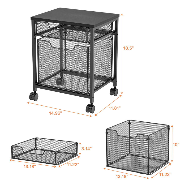 Black Mobile Legal Size 2-Drawer Rolling File Cabinet