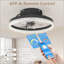 Ventilateur de plafond à DEL décoratif de 16 pouces - Plafonnier encastré moderne avec anneau en acrylique d'inspiration cristal, pales cachées et télécommande pour maisons élégantes