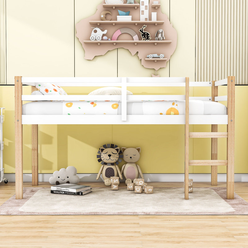 Wooden Loft Bed With Ladder And Strengthened Slats