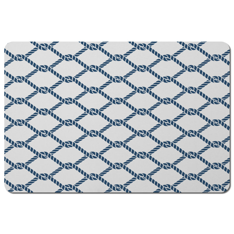 Helen Polyester-Coated Hardboard Geometric Rectangle Placemat, Navy/White