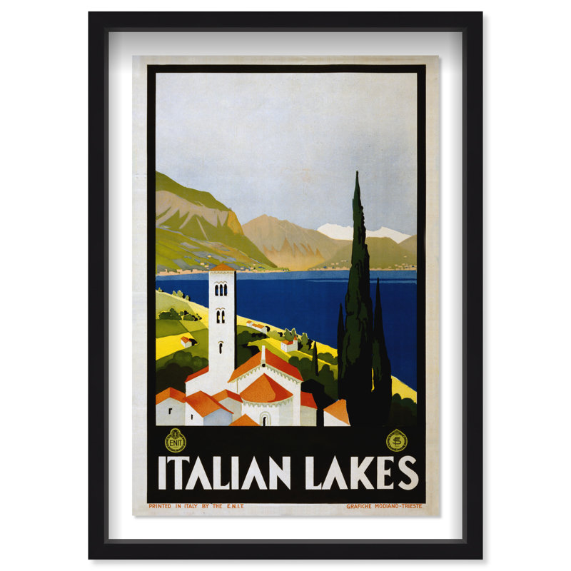Affiche italienne italienne des Lacs bleus, reproduction encadrée par Joss & Main, Cadre noir, H 31 po x l 21 po x P 1 po
