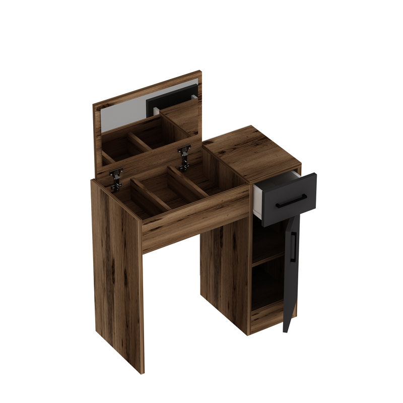 Makeup Vanity With Mirror Ellian, Light Walnut/Anthracite