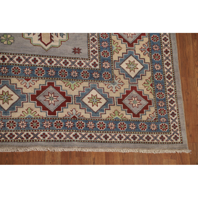 Tapis oriental gris à motif géométrique Kazak 10 x 13