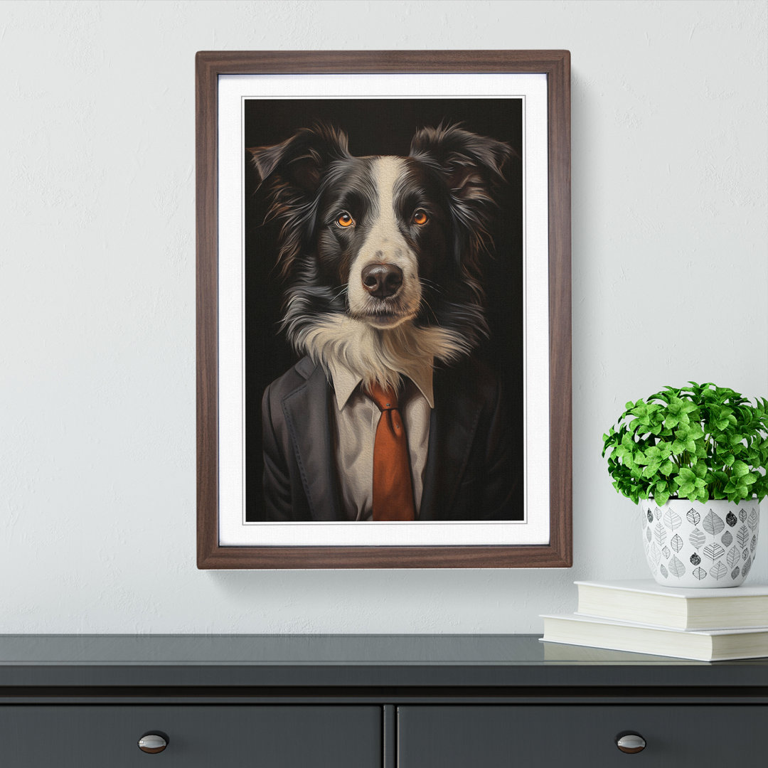 Border Collie in a Suit Painting - Framed Print