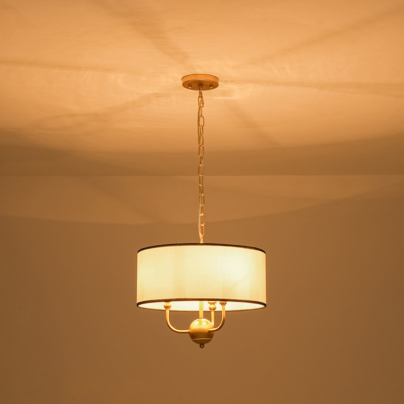 Americana-Style 3-Light Trimmed Linen Drum Pendant