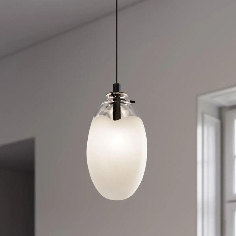Luminaire suspendu géométrique à 1 lumière Liquid, Blanc coulé, H 10,75 po x l 6 po x P 6 po