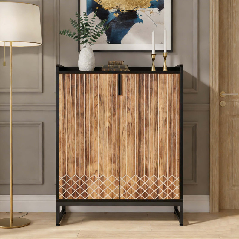Modern Shoe Cabinet Organizer with Functional Storage Doors, Brown & Black