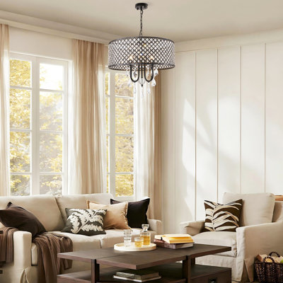 24" 4 - Light Dimmable Drum Chandelier With K9 Crystal For Dining Room & Living Room