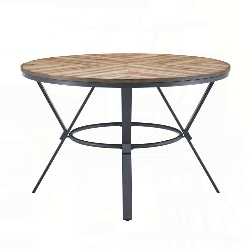 Round Dining Table with Black Metal Trestle Legs