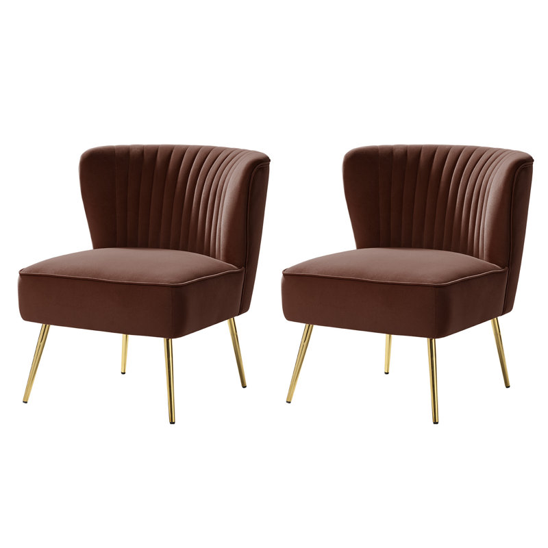 Chaise d'appoint d'appoint en velours capitonné Leona, Velours brun brique Brun