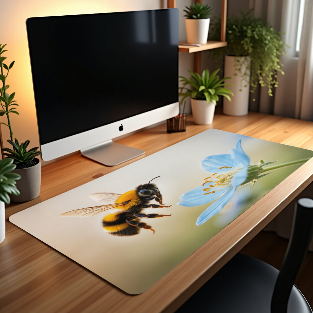 Bumblebee Blue Flower Desk Mat
