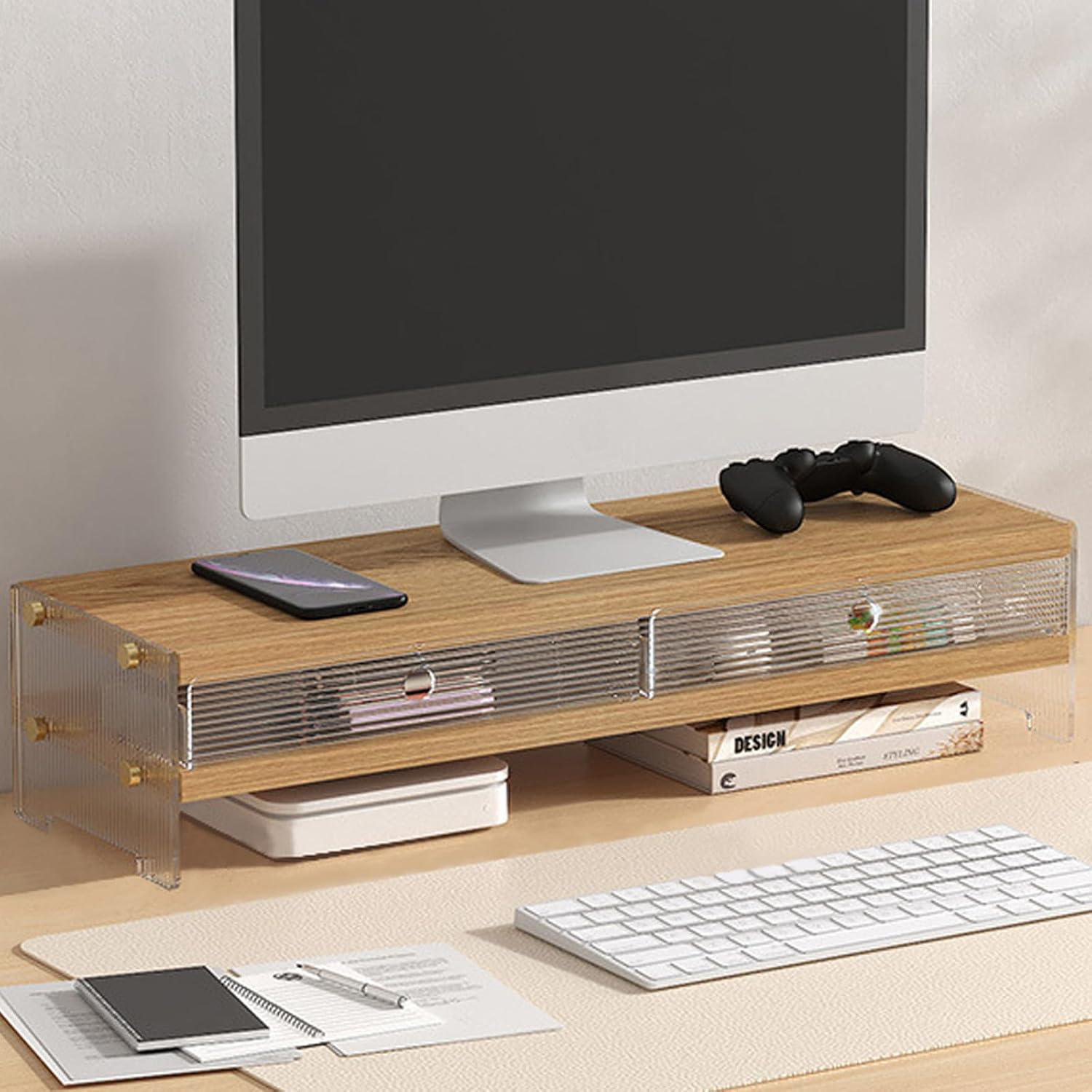 Inbox Zero Monitor Stand Drawer For Desk, 2 Tier Wood Computer Monitor ...