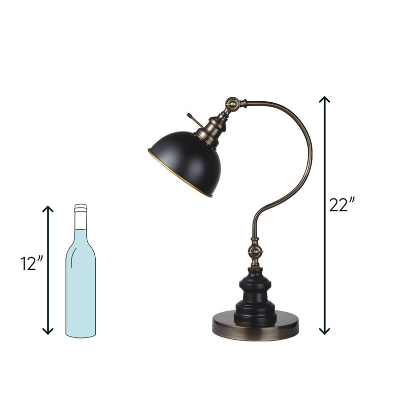 22"h Black Desk Lamp, Black/ Antique Brass