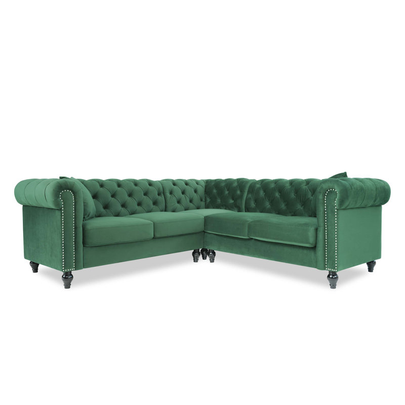 Pultneyville Velvet Corner Sofa , Bottle Green, Symmetrical, 5
