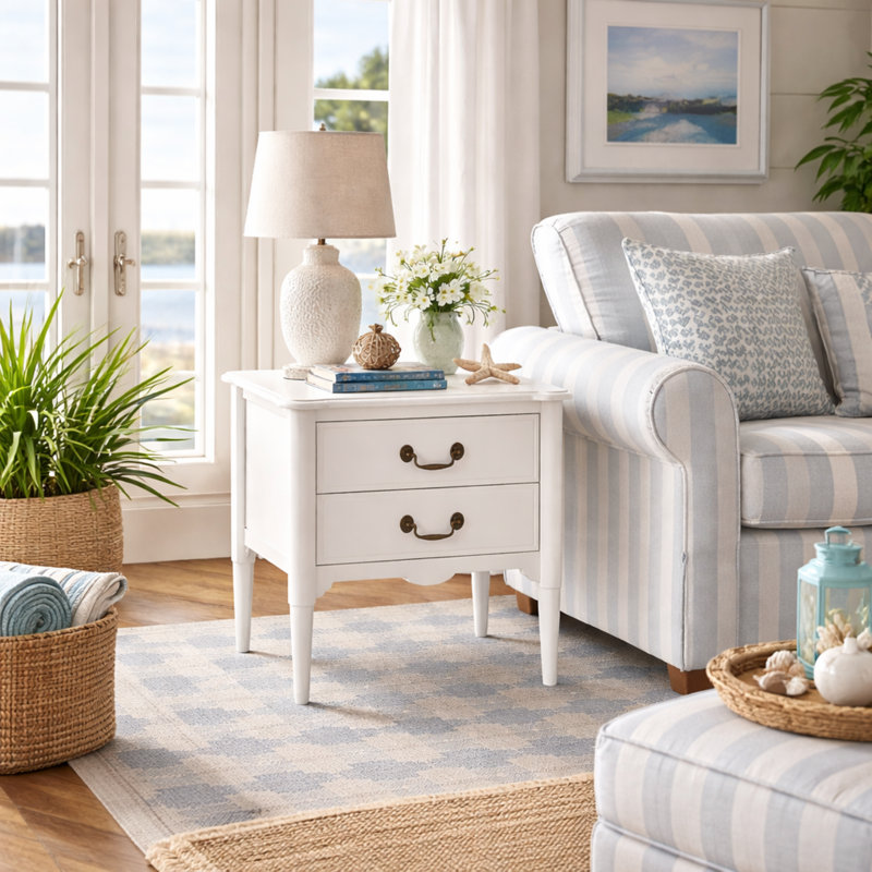 Doniesha End Table With Drawers, Antique White, Antique White, Individual