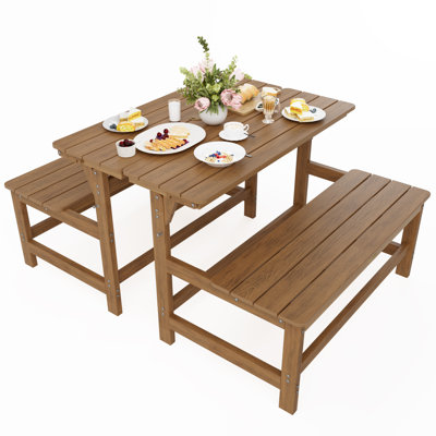 HIPS Outdoor Convertible Bench Picnic Table With Umbrella Hole