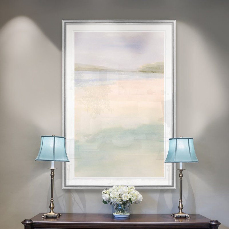 Island Calm I - Painting on Canvas, 30.5" H x 42.5" W x 1.5" D, Silver Framed