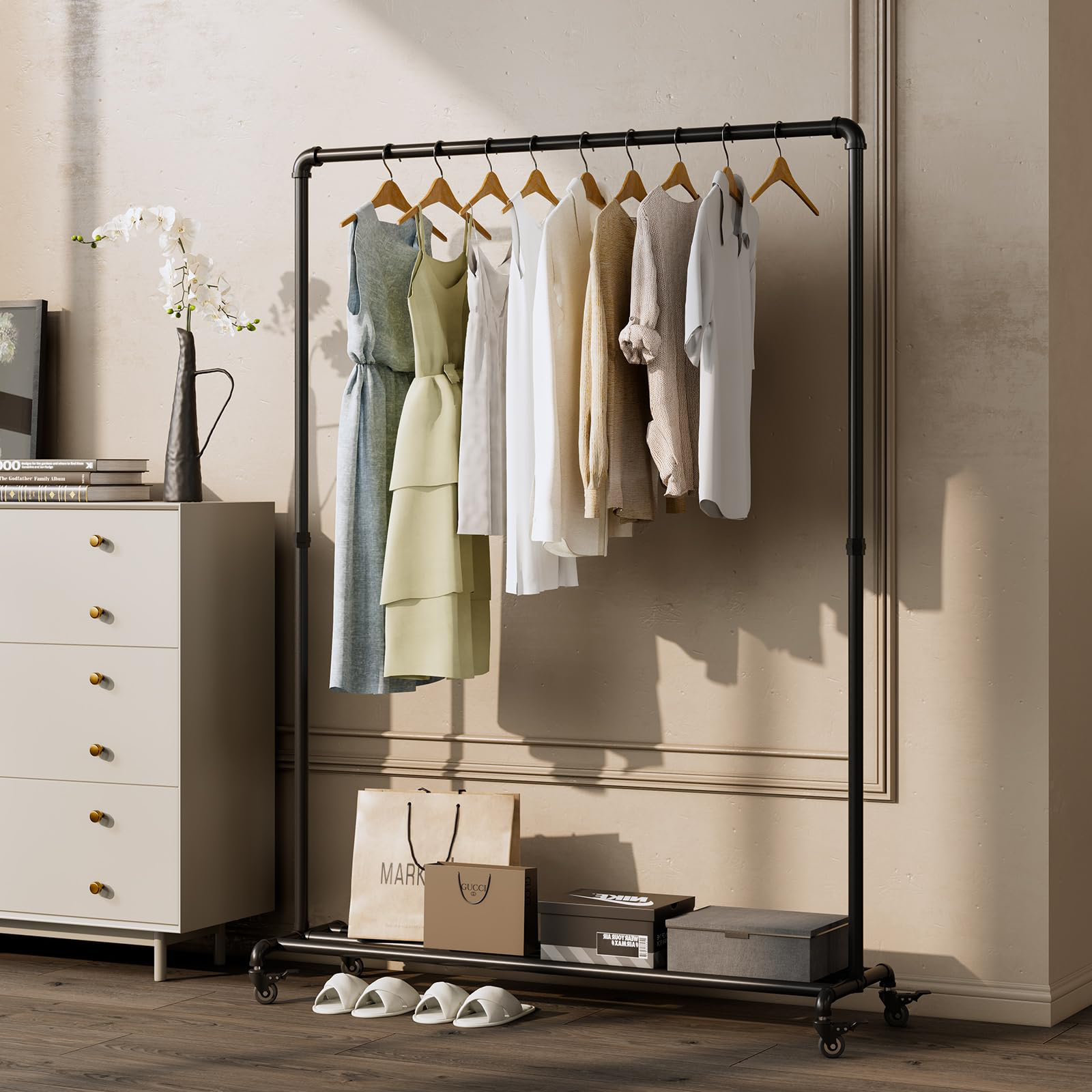 Seagate Rack Clothes Williston Forge Industrial Pipe Clothing Rack With Bottom Shelf | Wayfair