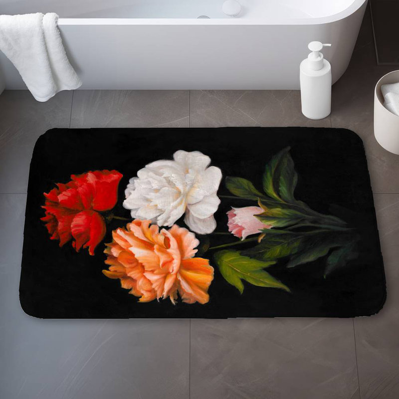 Three beautiful rose flowers Bath Mat with Non-Slip Backing - Quick Dry Memory Foam Bathroom Rug - Absorbent - Modern Plush Spa-Style - Machine Washable