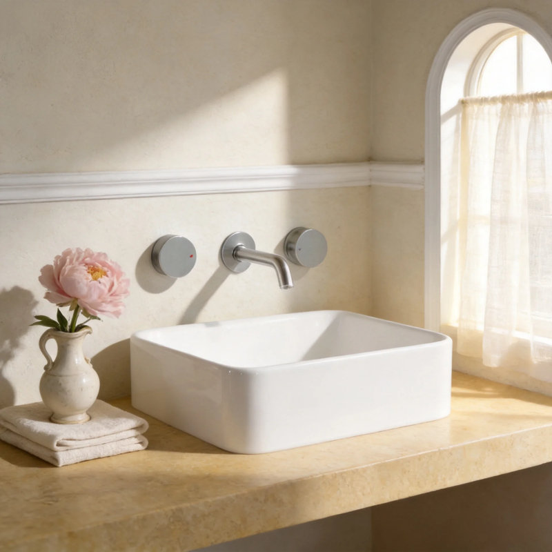 19" x 15" White Vitreous China Rectangular Vessel Bathroom Sink, Above Counter Vanity Sink with 1.75" Drain, White