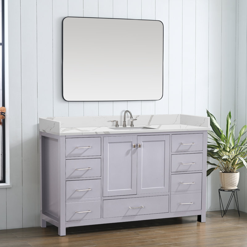 60" Quartz Single Bathroom Vanity Top with Sink（No Cabinet)