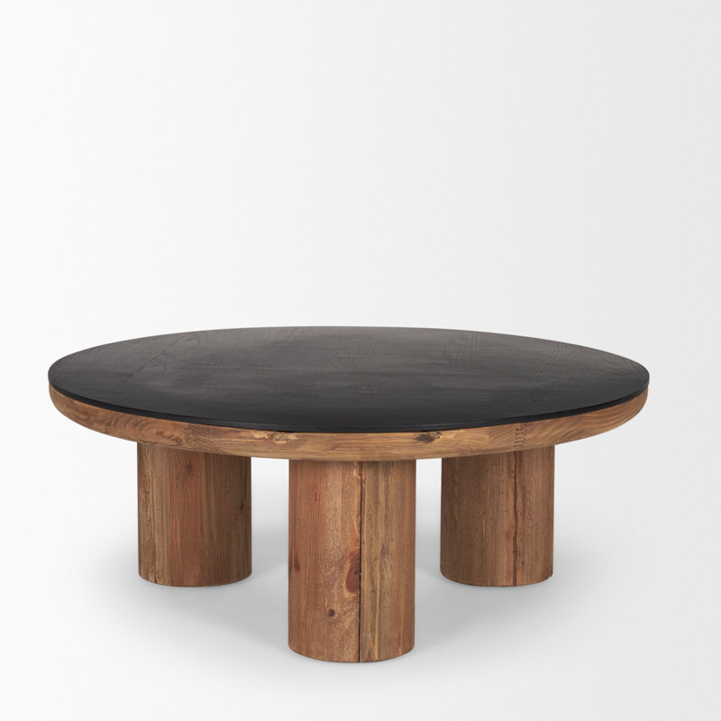 Table basse Judie en bois naturel avec plateau rond en chêne noir