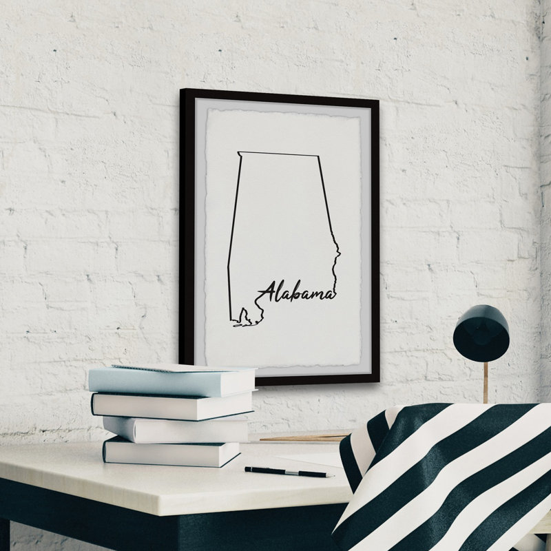 Alabama Map Outline - Cadre photo, impression d'art textuel sur papier, H 24 po x l 16 po x P 1,5 po