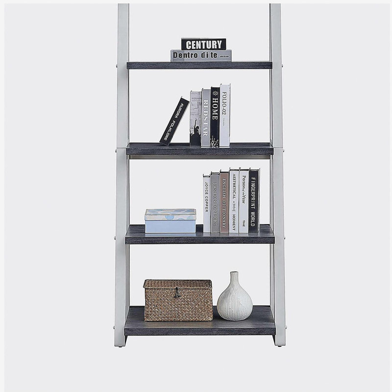 Étagères à 5 niveaux, bibliothèque, étagère de rangement, bibliothèque avec cadre en bois d'hévéa, tablette échelle pour salon, bureau, cuisine