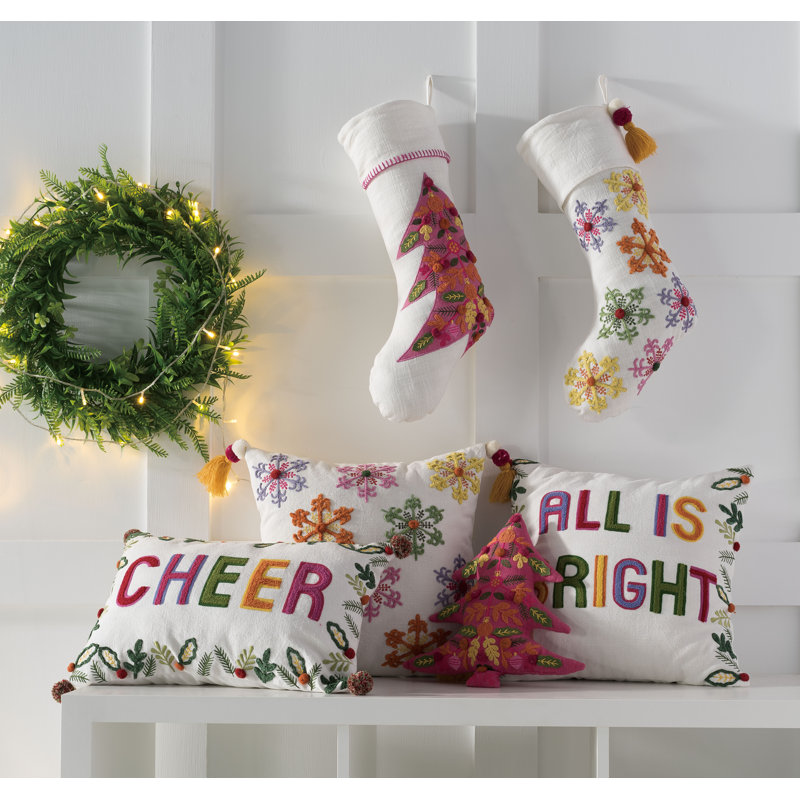 20-inch Colorful Embroidered Cotton Holiday Stocking