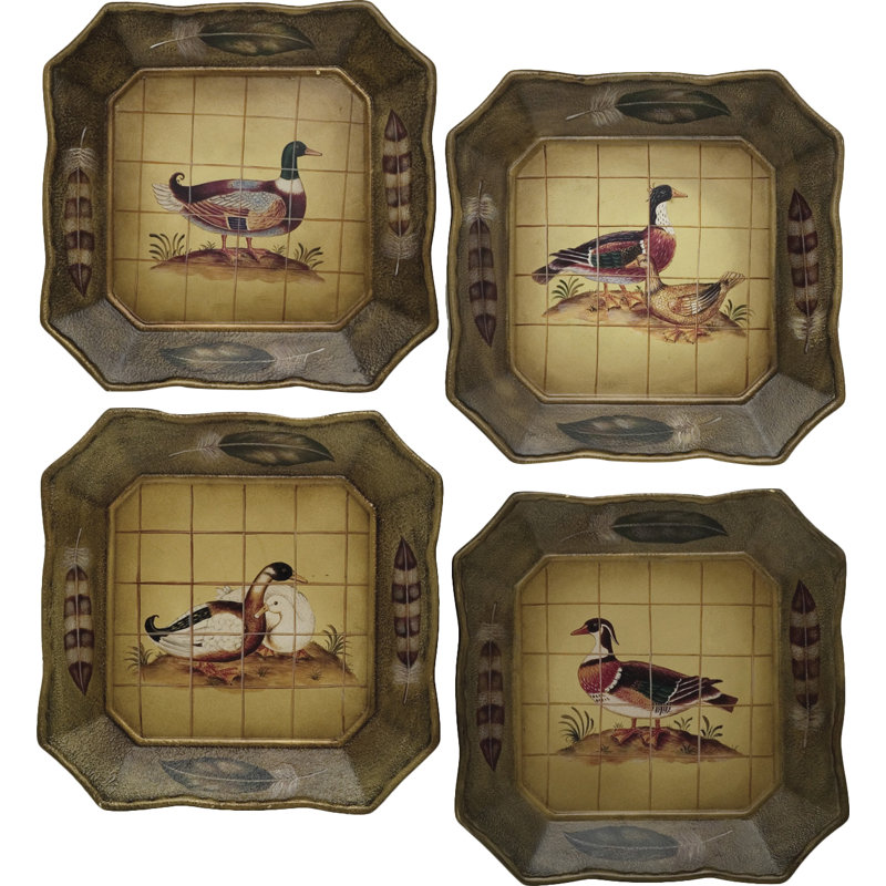 4-Piece Hand painted Duck Plate Set