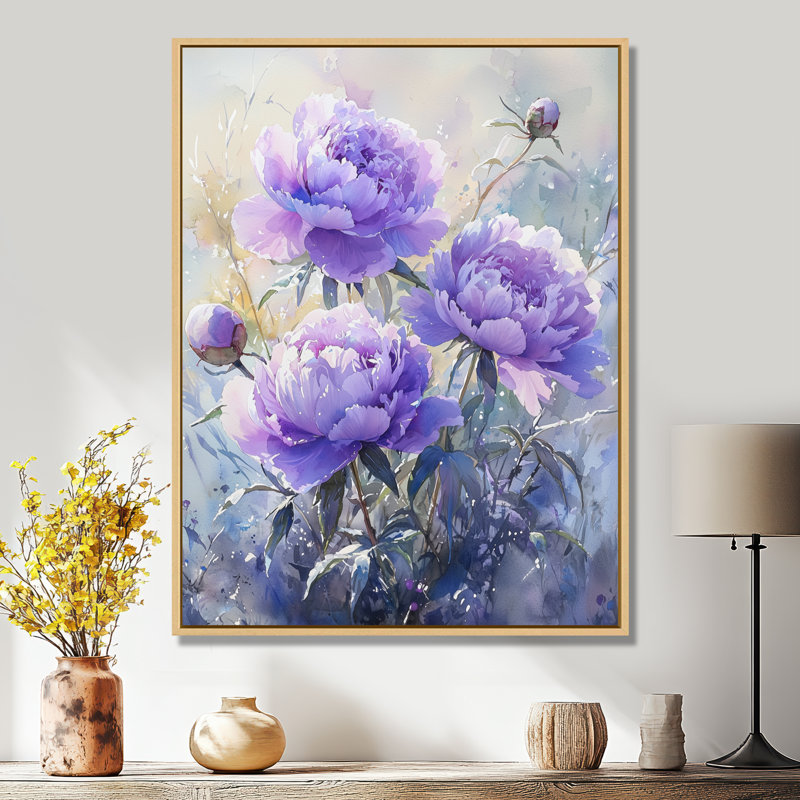 Lavande, hiver, pivoines, étreinte III - pivoines, art mural, H 20 po x l 12 po, Impression encadrée sans passe-partout