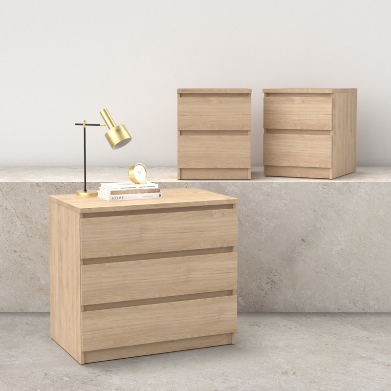Ensemble de chambre à coucher 3 pièces - Commode et table de chevet Yarbrough, Beige