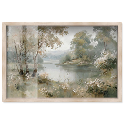 Décoration murale rétro Ethereal Lakeside I Shadowbox par Art Remedy, cadre blond, 46 x 31