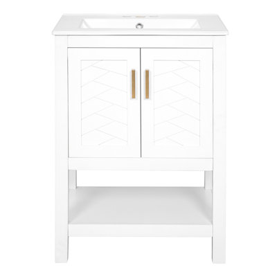 24" Modern Bathroom Vanity with Elegant Twill Design & Soft-Close Hinges, Bathroom Cabinet with Back Open Structure, Adjustable Shelf