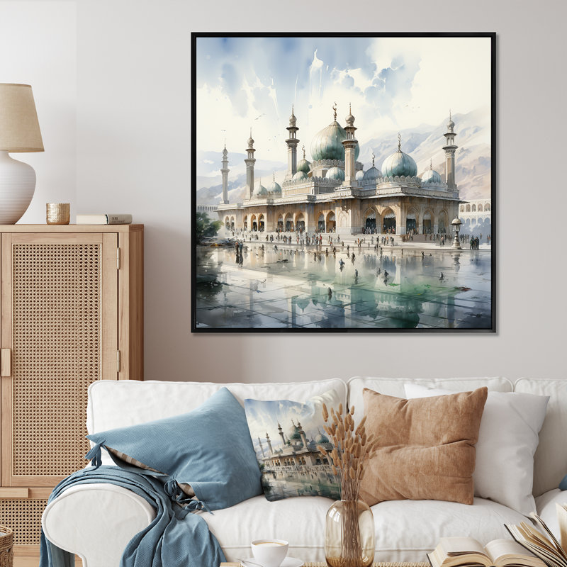 «Mosquée» - Mosquée, Cadre flottant noir, H 36 po x l 36 po x P 1,5 po